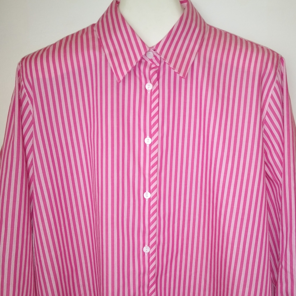 FOXCROFT WRINKLE-FREE/SHAPED FIT STRIPED BUTTON UP TOP SIZE 20W